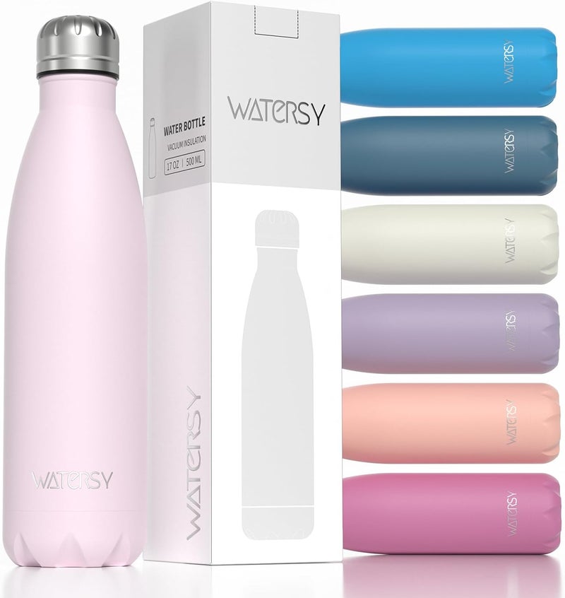 WATERSY Stainless Steel water bottles,17oz/500ml Insulated Water Bottles,Pink metal water bottle Keeps Drink Cold and Hot,BPA Free kids water bottles for School,Gym,Travel,Sports - Image 1